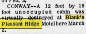 Blanks Pleasant Ridge Motel and Cabins - Oct 1967 Fire Destroys Cabin (newer photo)